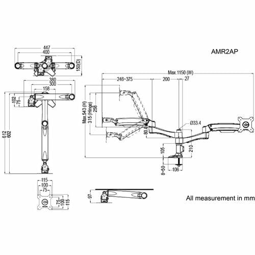 Amer Mounts Articulating Dual Monitor Mount (Gromm