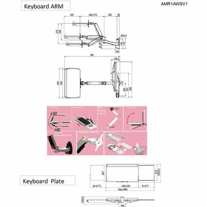 Soporte de pared con riel de brazo doble Amer Mounts (pantalla y