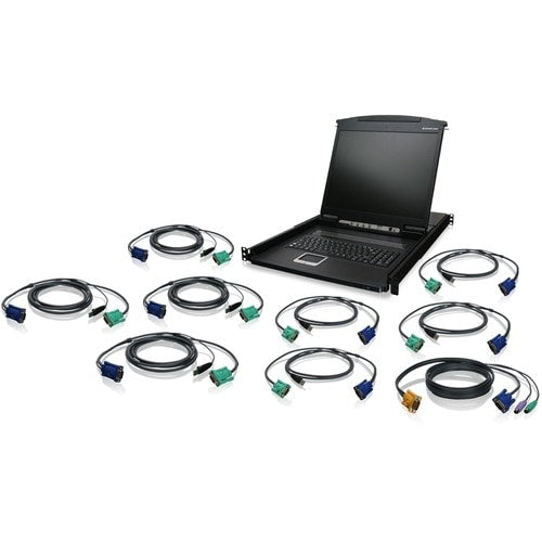 Kit de cajón KVM LCD de 19" y 8 puertos IOGEAR con cables KVM USB - 8 computadoras (