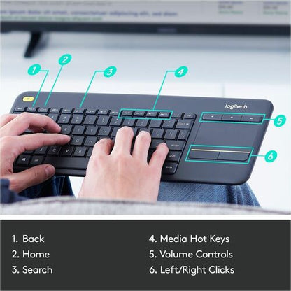 Clavier sans fil Logitech K400 Plus Touchpad - Connectivité sans fil - Interface USB