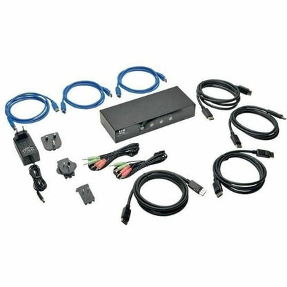 4-PORT DISPLAYPORT KVM SWITCH WITH AUDIO CABLES AND USB 3.0 SUPER