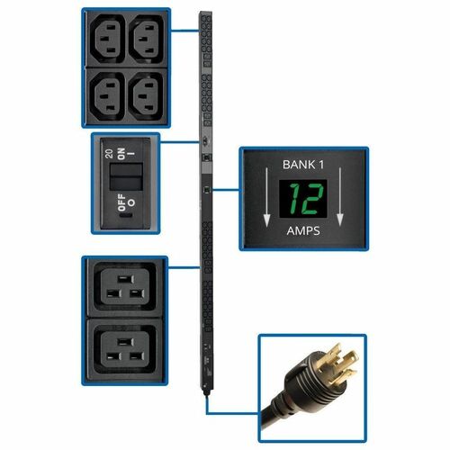 Unité de distribution d'alimentation Tripp Lite par Eaton PDUMV30HV2 à 48 prises avec compteur - NEMA L6-30P - 8