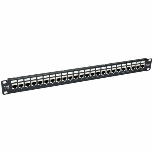 Panel de conexión Cat6a de 24 puertos, blindado, con alimentación pasante, para montaje en rack RJ45 1U - 24