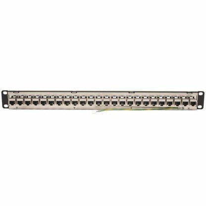 Panel de conexión Cat6a de 24 puertos, blindado, con alimentación pasante, para montaje en rack RJ45 1U - 24