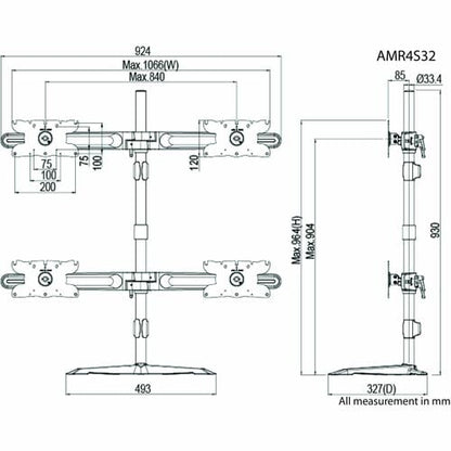 Support pour écran quadruple Amer (32 pouces max.)