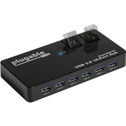 Hub USB Plugable, 10 ports - USB 3.0 5 Gbit/s avec adaptateur secteur 48 W et deux ports rabattables