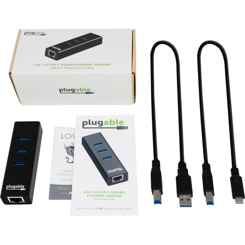 Hub USB enfichable avec Ethernet, hub alimenté par bus USB 3.0 à 3 ports