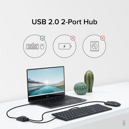 Répartiteur USB 2.0 ultra compact à 2 ports haute vitesse Plugable
