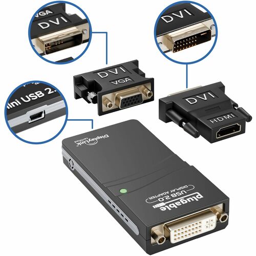 Adaptateur graphique vidéo USB 2.0 vers DVI/VGA/HDMI enfichable pour plusieurs moniteurs