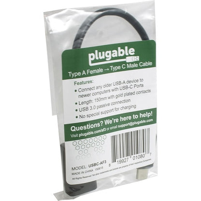 Plugable USB 3.0 Passive Type-A to Type-C Cable (6in/15cm) - 7.9\" (200 mm) USB/