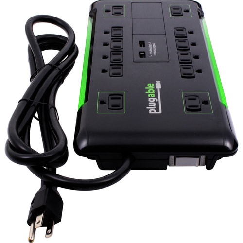Plugable Surge Protector Power Strip with USB and 12 AC Outlets - Buil