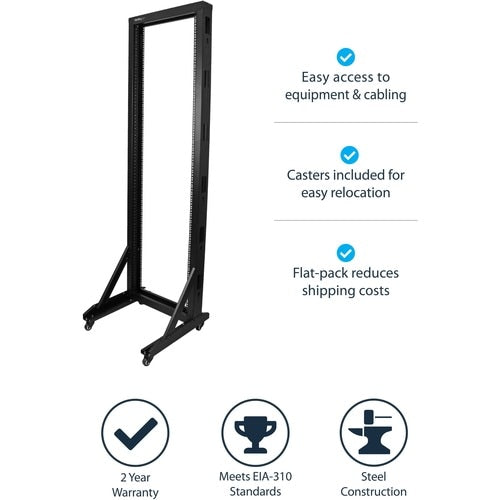 Rack serveur mobile à cadre ouvert StarTech.com 42U à 2 montants, 2 montants, 48 ​​cm de large