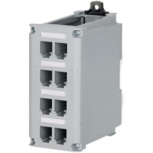 IndustrialNet DIN Rail Mount Patch Panel - 8 Port(s) - 8 x RJ-45 - Rock Gray - DIN Rail Mo