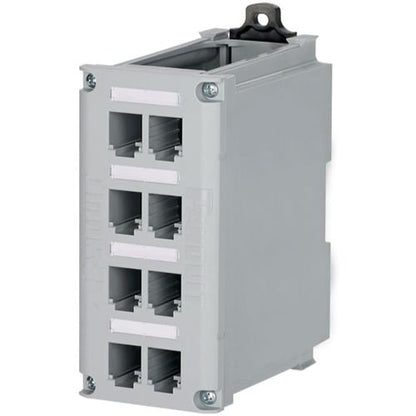IndustrialNet DIN Rail Mount Patch Panel - 8 Port(s) - 8 x RJ-45 - Rock Gray - DIN Rail Mo