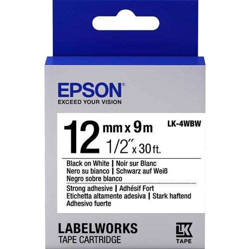 12MM STRONG ADHSV BLK/WHT TAPE CARTRIDGE