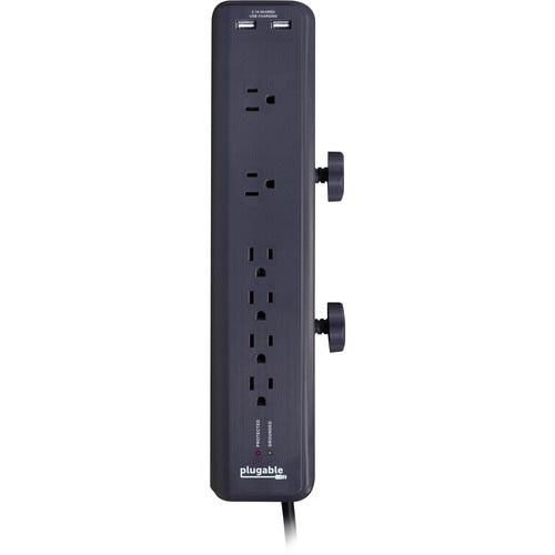 Plugable 6 AC Outlet Surge Protector with Clamp Mount for Workbench or