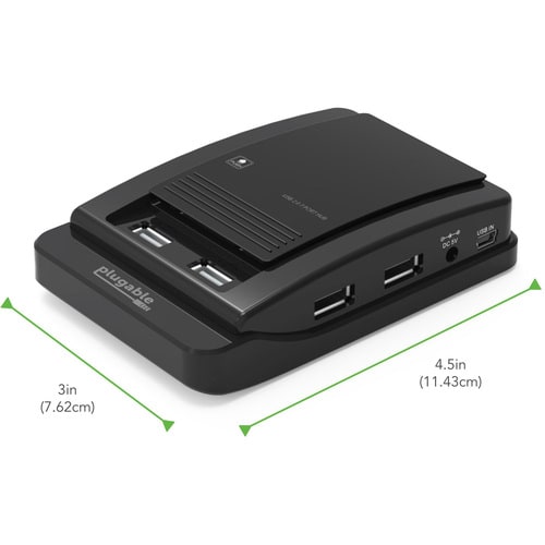 Plugable USB 2.0 7-Port High Speed Hub with 15W Power Adapter - USB 2.0 Type A