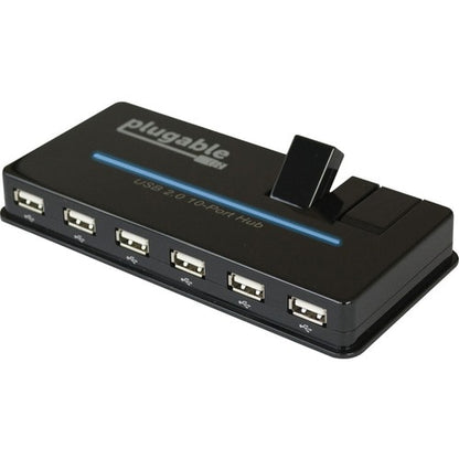 Hub USB Plugable, 10 ports - USB 2.0 avec adaptateur secteur 20 W et deux ports rabattables