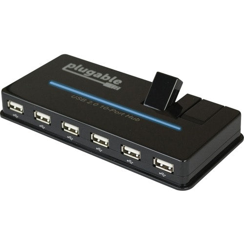 Hub USB Plugable, 10 ports - USB 2.0 avec adaptateur secteur 20 W et deux ports rabattables