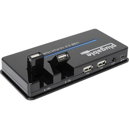 Hub USB Plugable, 10 ports - USB 2.0 avec adaptateur secteur 20 W et deux ports rabattables