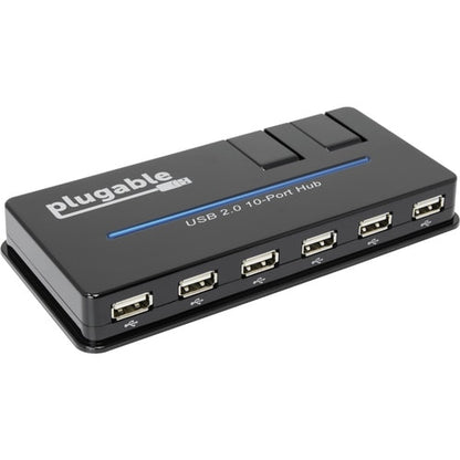 Hub USB Plugable, 10 ports - USB 2.0 avec adaptateur secteur 20 W et deux ports rabattables