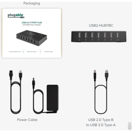Hub de charge haute vitesse 7 ports USB 2.0 Plugable avec adaptateur secteur 60 W. - USB 2.0 Type A
