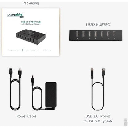 Hub de charge haute vitesse 7 ports USB 2.0 Plugable avec adaptateur secteur 60 W. - USB 2.0 Type A