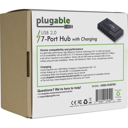 Hub de charge haute vitesse 7 ports USB 2.0 Plugable avec adaptateur secteur 60 W. - USB 2.0 Type A