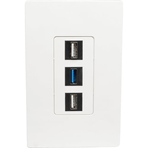 Placa de pared universal Keystone de una sola unidad de 3 puertos de Tripp Lite by Eaton, blanca - 3 x
