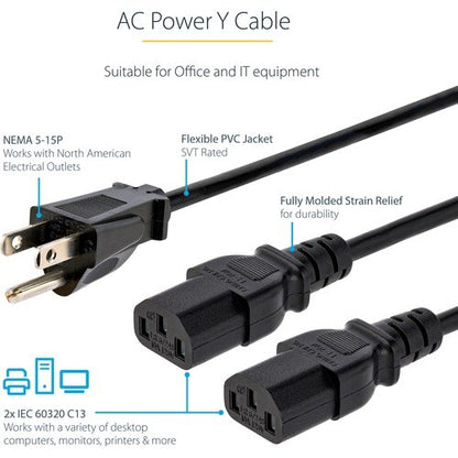 StarTech.com 10ft (3m) Computer Power Y Cord