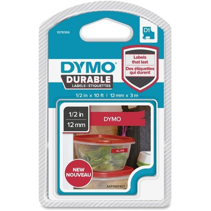 Etiquetas duraderas Dymo D1 - Ancho de 12,70 mm (1/2") - Blancas y rojas - Resistentes al agua -