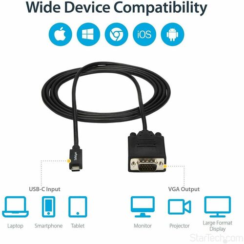 StarTech.com 6ft/2m USB C to VGA Cable