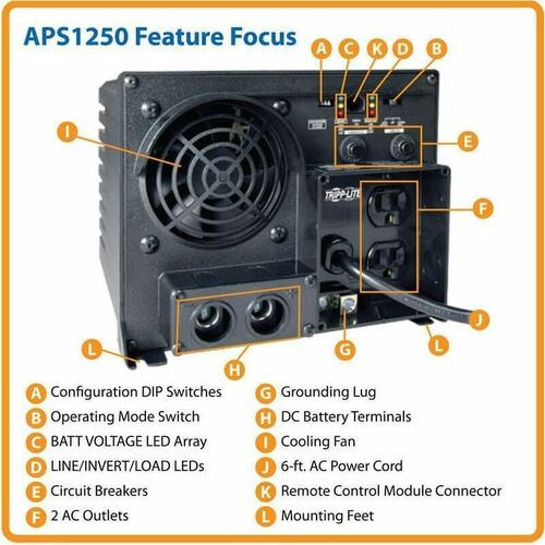 Tripp Lite PowerVerter APS 1250W Inverter - 12V DC, 120V AC - 120V AC