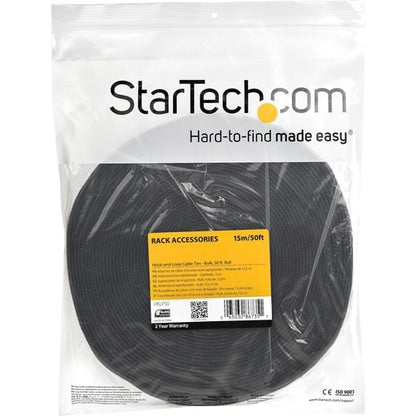 StarTech.com Hook-and-Loop Cable Management Tie - 50 ft. Bulk Roll - Black - Cut
