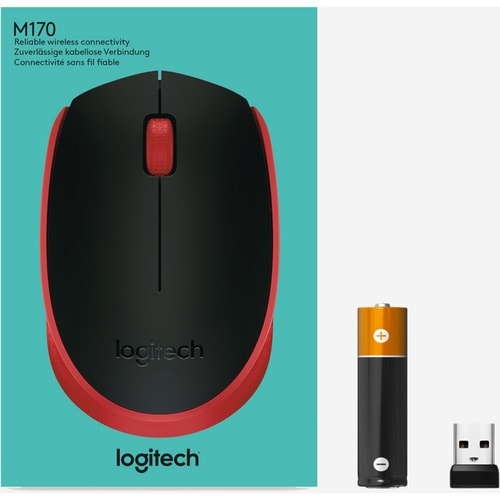 Logitech M170 Wireless Compact Mouse (Red) - Optical - Wireless