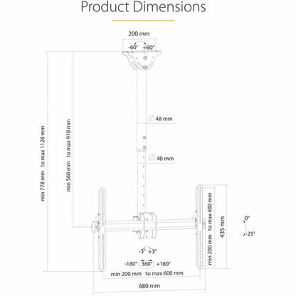 Support de plafond pour téléviseur StarTech.com, complet