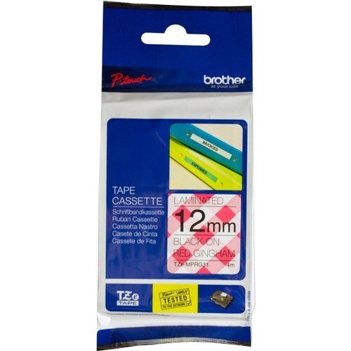 Ruban adhésif vichy noir sur rouge 12 mm pour P-Touch