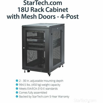 StarTech.com 4-Post 18U Server Rack Cabinet, 19" Data Rack Cabinet for
