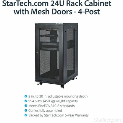 StarTech.com 4-Post 24U Server Rack Cabinet, 19" Data Rack Cabinet for
