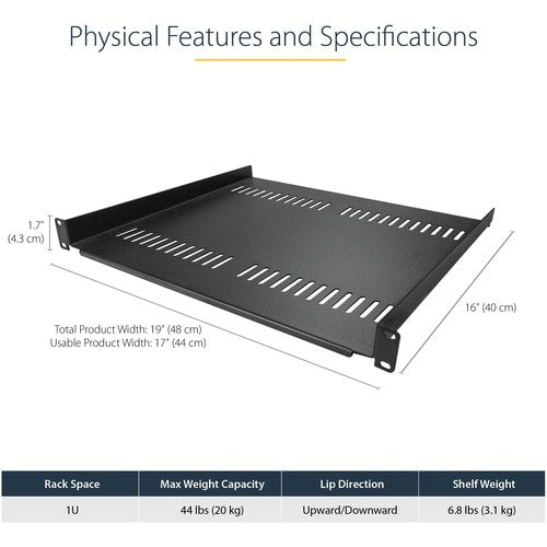 Étagère ventilée pour rack de serveur StarTech.com 1U - Fixe, profondeur 40,6 cm