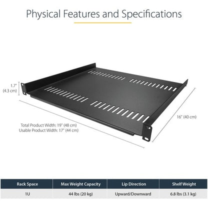 Étagère ventilée pour rack de serveur StarTech.com 1U - Fixe, profondeur 40,6 cm