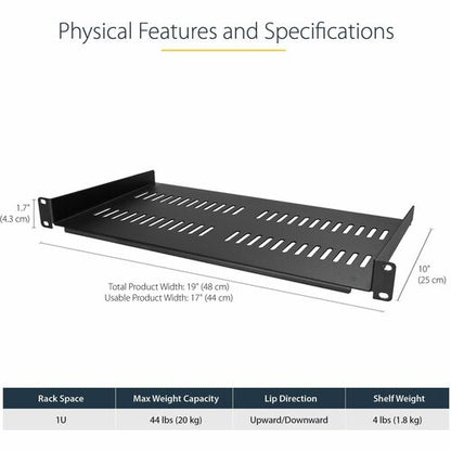 Étagère ventilée pour rack de serveur StarTech.com 1U - Fixe, profondeur 25 cm