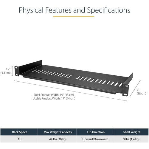 Étagère ventilée pour rack de serveur StarTech.com 1U - Fixe, profondeur 18 cm