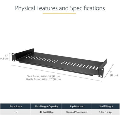 Étagère ventilée pour rack de serveur StarTech.com 1U - Fixe, profondeur 18 cm