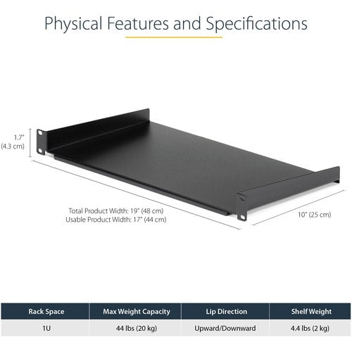 Étagère pour rack de serveur StarTech.com 1U - Cantilever fixe de 25,4 cm de profondeur