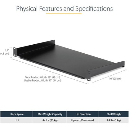 Étagère pour rack de serveur StarTech.com 1U - Cantilever fixe de 25,4 cm de profondeur
