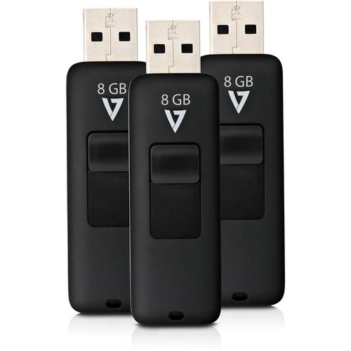 PACK COMBO DE 3 CLÉS FLASH USB 2.0 NOIRES 8 Go AVEC CONNECTEUR RÉTRACTABLE RTL