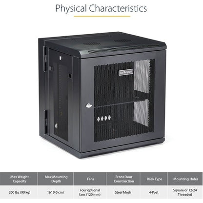 Armoire réseau murale StarTech.com 12U 48 cm (19 po) - Profondeur 40 cm (16 po) avec verrou à charnière