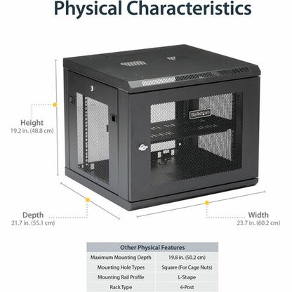 StarTech.com 4-Post 9U Wall Mount Network Cabinet, 19" Wall-Mounted Se
