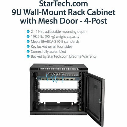 StarTech.com 4-Post 9U Wall Mount Network Cabinet, 19" Wall-Mounted Se